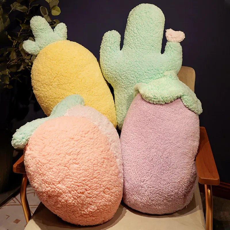 Cute Cartoon Fruit Plush Pillows - Carrot, Cactus, Pineapple